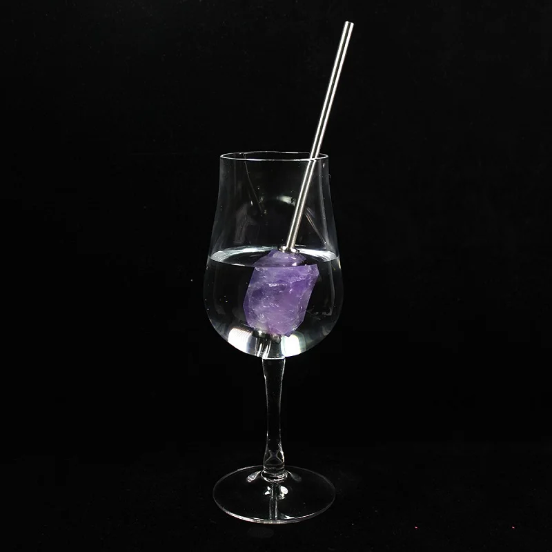 New Eco-friendly Collapsible Amethyst/Rose quartz Clear Crystal drink straw Reusable Stainless Steel Straw With Brush
