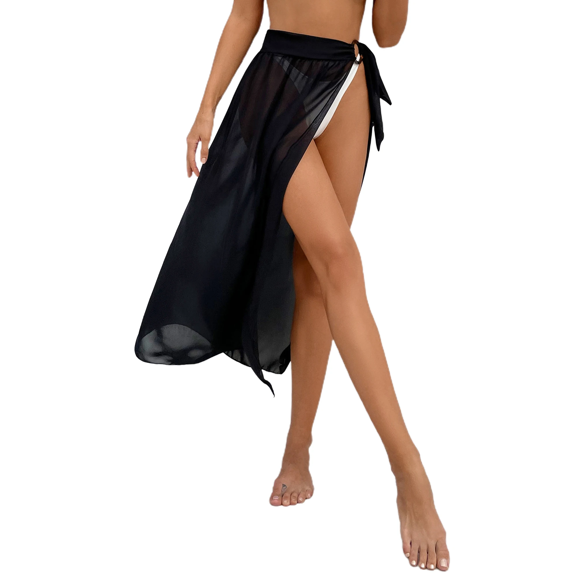 

Sexy Women Chiffon Overskirt, Summer Ladies Breathable Solid Color Holiday Vacation Beach Bikini Lace-up Cover Up Dress