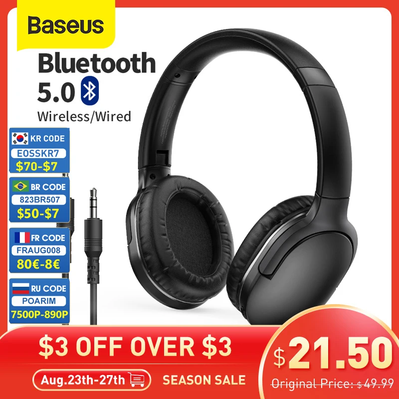  Baseus D02 Pro Wireless Headphones Bluetooth Earphone 5.0 Foldable Headset Sport Headphone Gaming Phone Fone Bluetooth Earbuds 