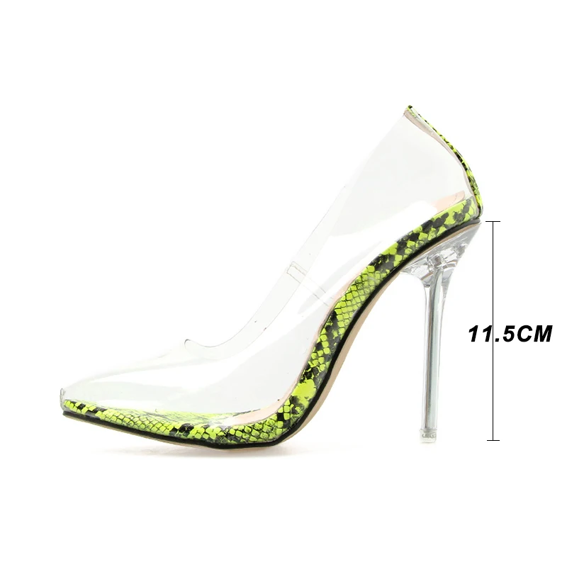 Kcenid Новые Сексуальные Зеленые змеиные прозрачные туфли из ПВХ на высоком каблуке