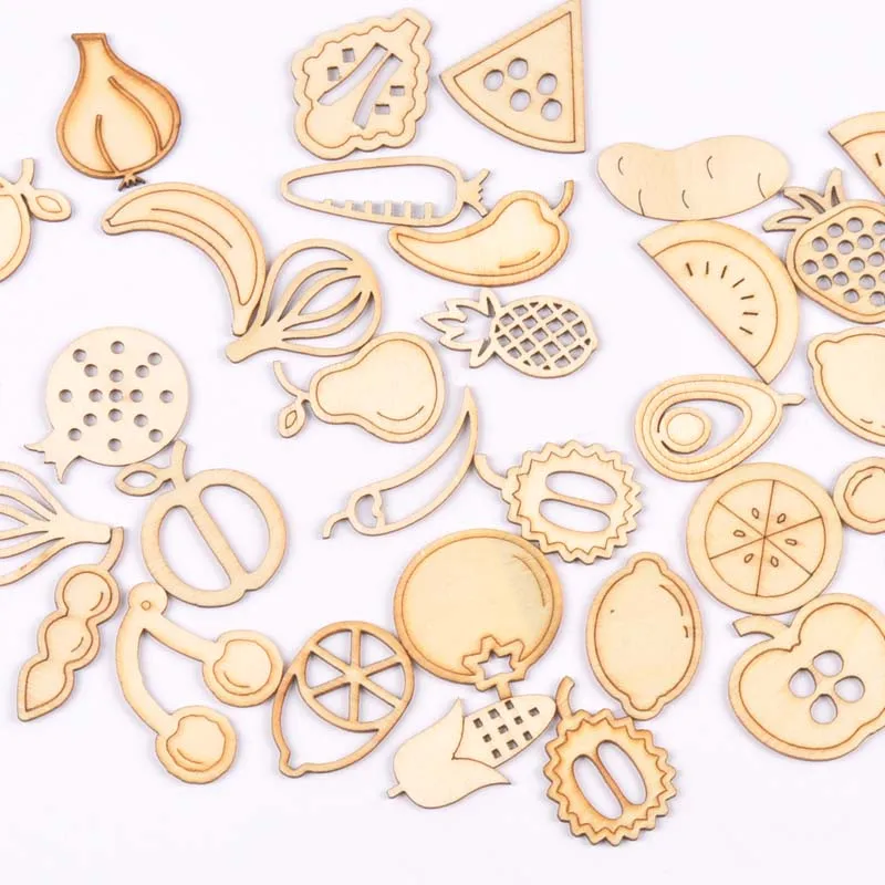 

20pcs Mixed Fruits/Vegetables Pattern Wood Crafts Supplies For Scrapbooking Kids DIY Handmade Wooden Embellishments Home Decor