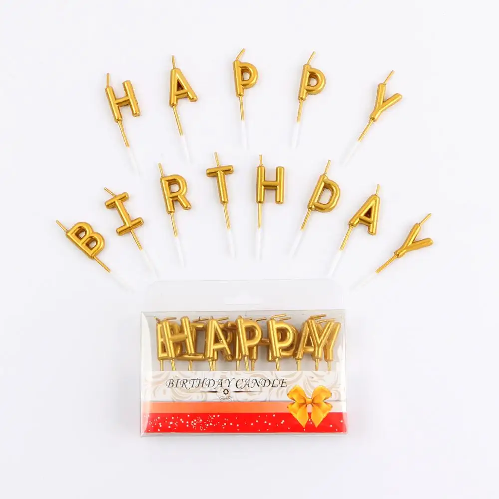 Happy Gold 1 комплект золотого и серебряного цвета с надписью «Happy Birthday», праздничный торт, праздничные принадлежности для дня рождения, милые свечки на день рождения для кухни, выпечка в подарок - Цвет: Happy Gold