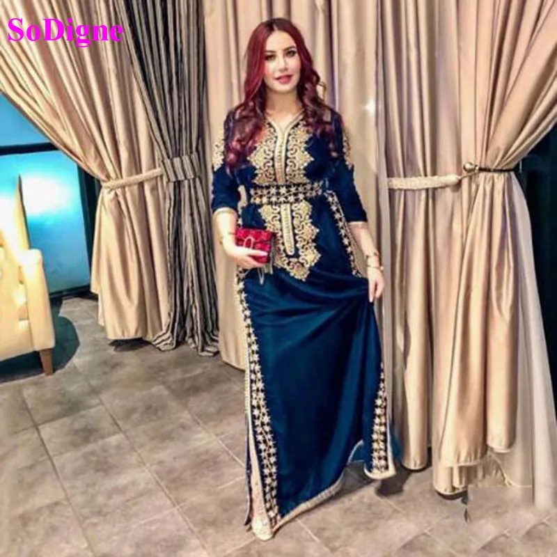 Sodigne Moroccan Caftan вечерние платья 2020 с аппликацией Кружева Арабский мусульманский