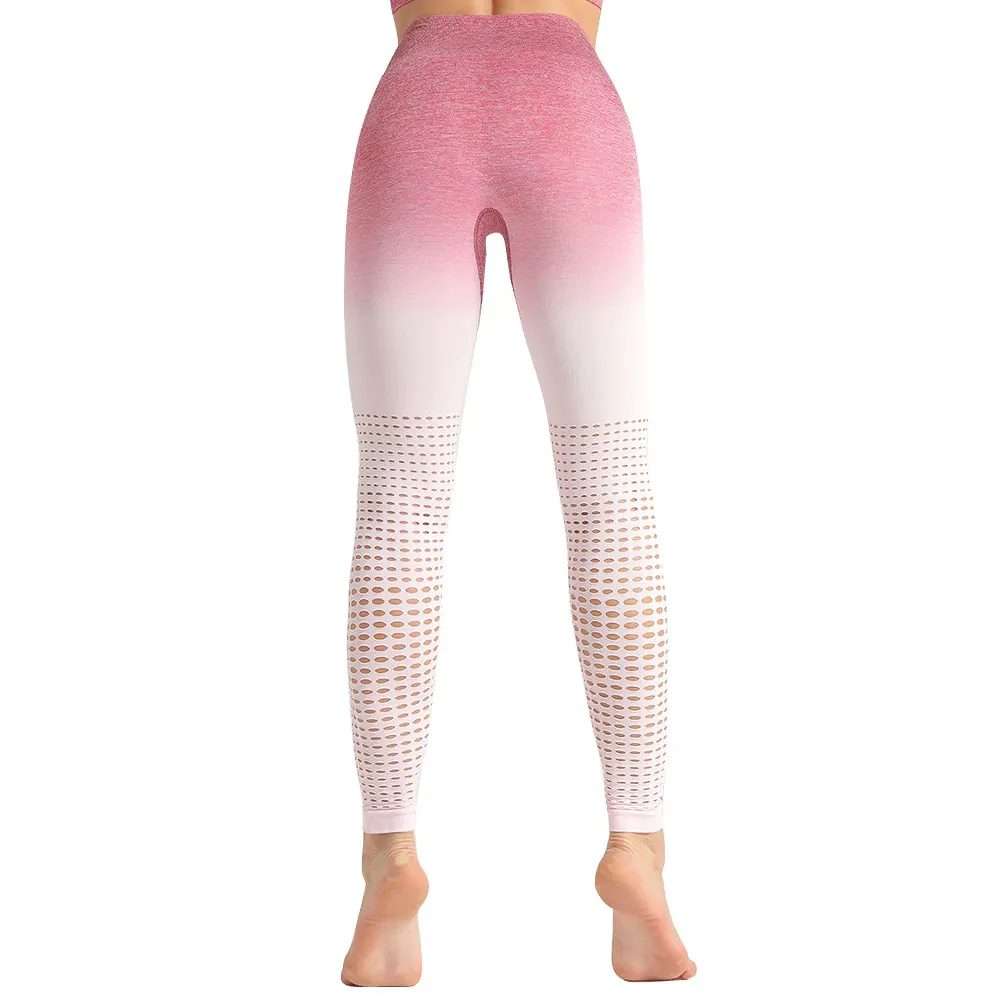 

Seamless Yoga Set Sports Wear For Women Gym Suit Gradient Hollow Fitness Clothing Female Shirts and Leggings Set Workout Clothes