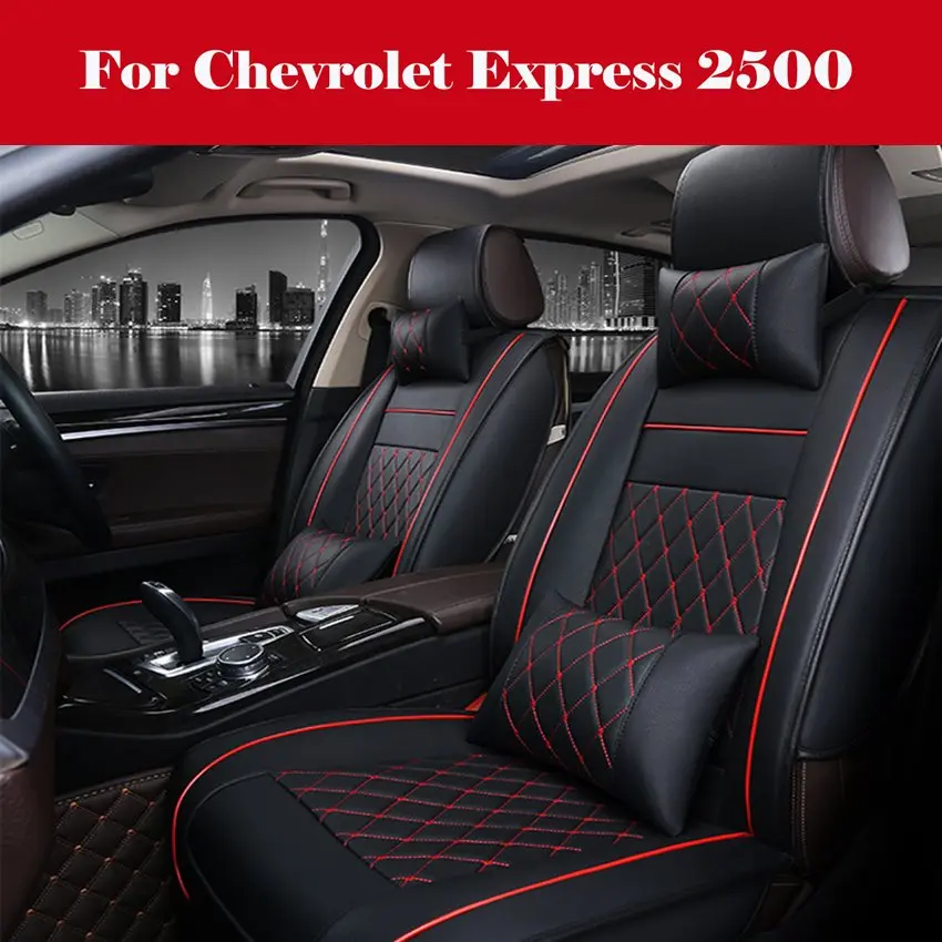 

Black PU Leather Car Seat Covers Sit Cushion Protect Set + Pillows Universal Seat cushion For Chevrolet Express 2500