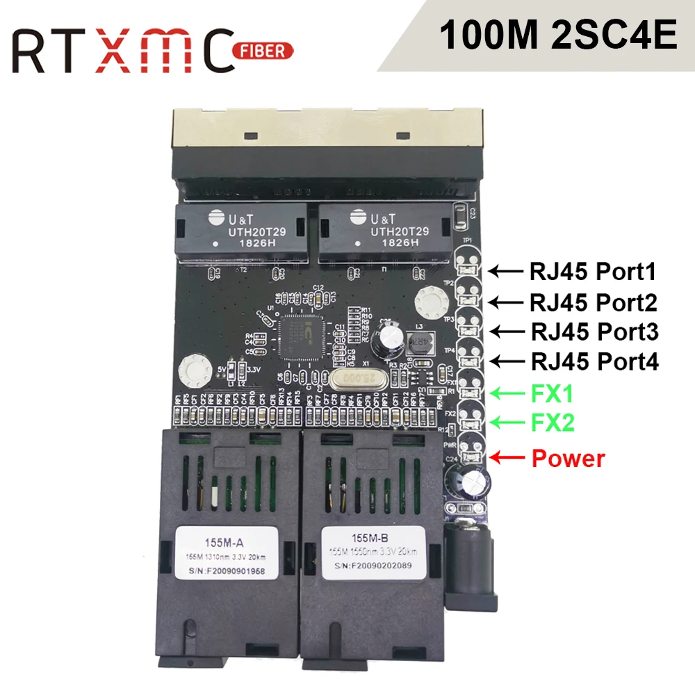 Коммутатор Ethernet с 4 портами Fast Erhetnet 2F4E 10/100 м 2 волоконных порта SC 25 км UTP RJ45