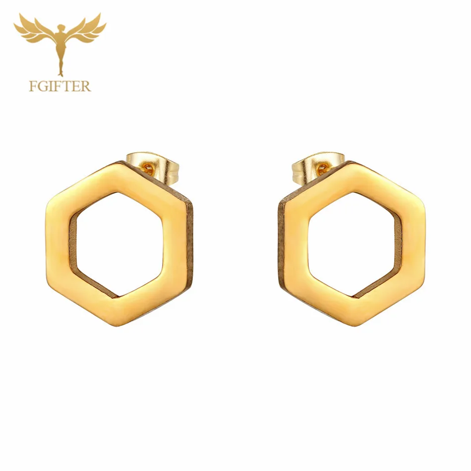 hexagon earrings 12pairs/lot Wholesale Star Earrings Set Man Woman Girl Stud Earring Gold Stainless Steel Jewelry Fashion Jewellery - Окраска металла: hexagon earrings