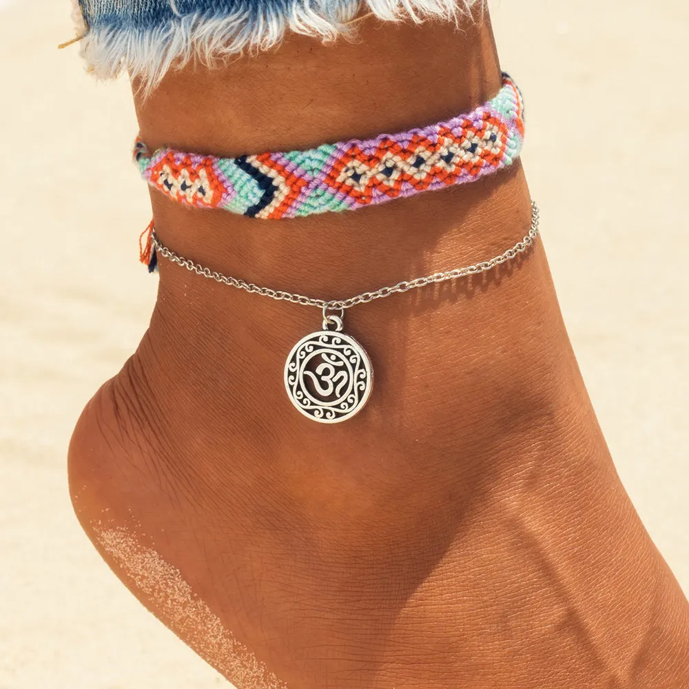 Винтажные руны комплект Ом Руна волна ножные браслеты для женщин женские