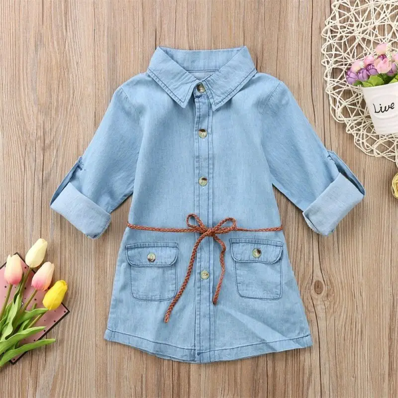 PUDCOCO Toddler Girls Sundress Dress Kids Baby Party Casual Shirt Tops Denim Jeans Dresses 2-7T | Детская одежда и обувь