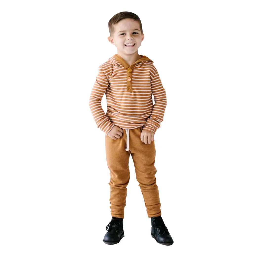 Свитер в полоску с капюшоном для маленьких мальчиков и девочек Штаны Детская