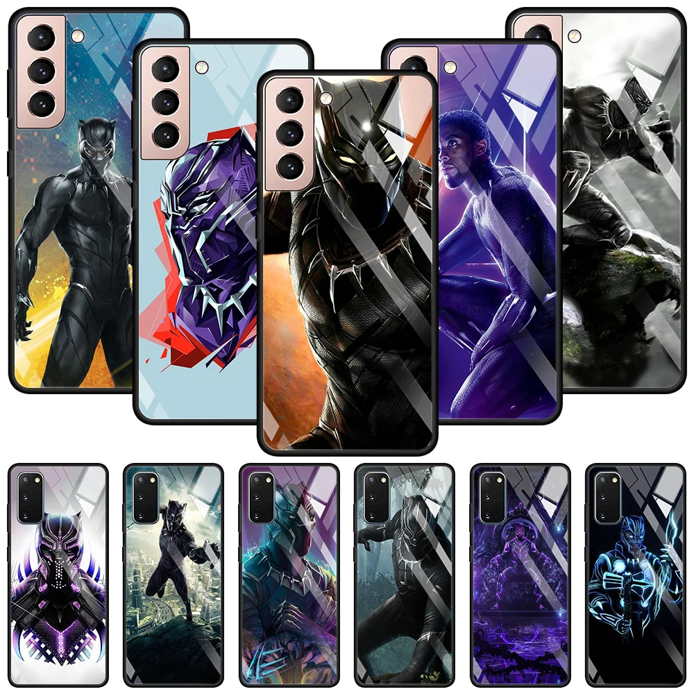 Стеклянный чехол в стиле комиксов Marvel с черной пантерой для Samsung Galaxy S20 S21 FE S10 S9 S8