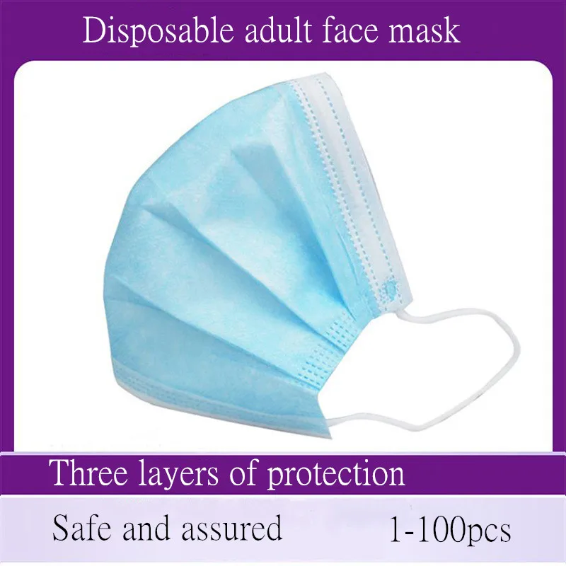 1-100pcs Disposable Masks Non-woven Face Masks 3 Layer Ply Filter Anti Dust Breathable Adult Mouth Mask Earloops Masks