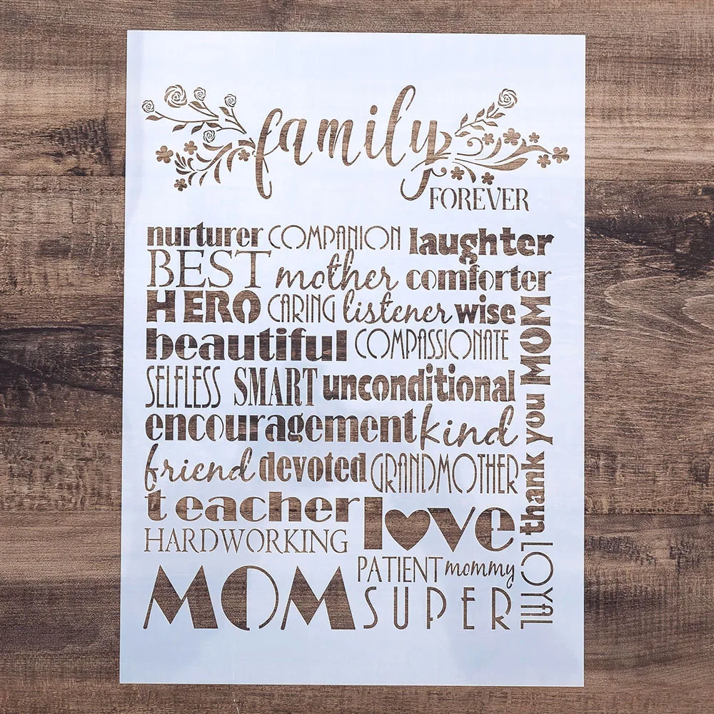 Трафарет A4/A3/A2 с надписью Mom для настенной живописи сделай сам скрапбукинга