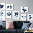 Морские животные, темно-синие хамптоны, морская черепаха, детская комната, Картина на холсте, скандинавский постер, Настенная картина, украшение для детской комнаты