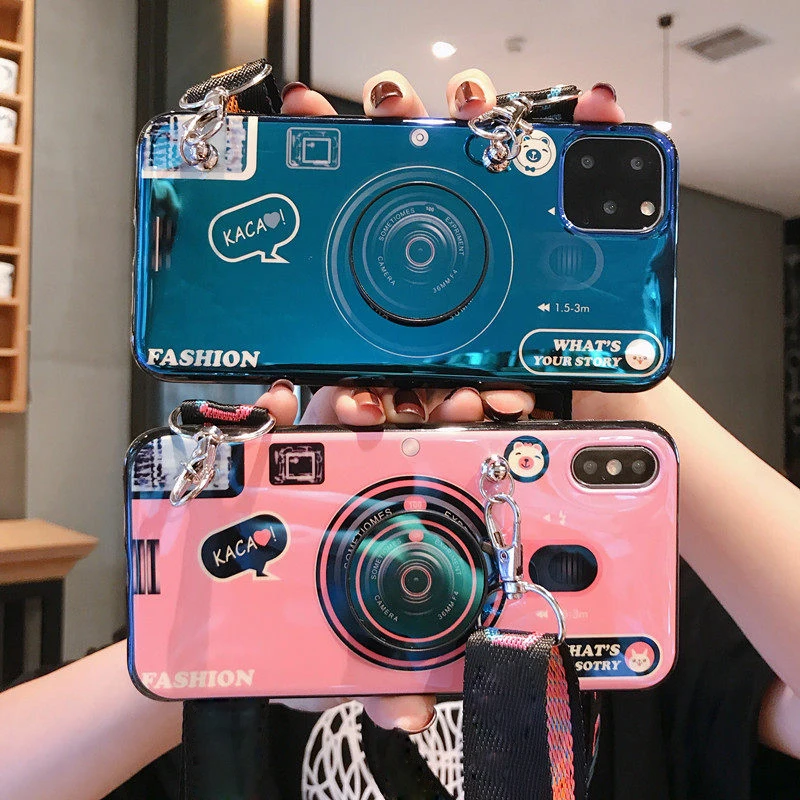 

Camera Phone Case For iPhone 13 Pro MAX 12 Mini 11 Pro MAX Coque XS XR 8 7 6 Plus Girls Crossbody Lanyards With Rope Strap Cover
