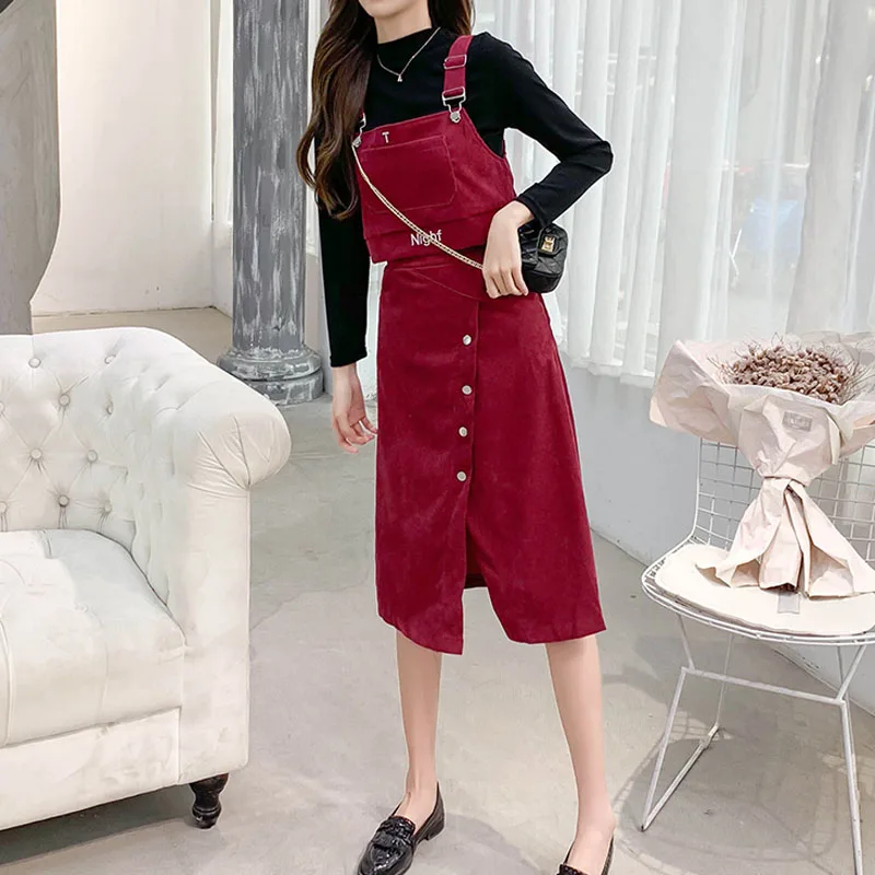 Женский комплект из двух предметов PERHAPS U Вельветовая юбка средней длины с