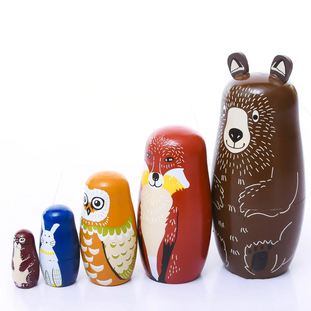 

5pcs/set Lovely Russian Matryoshka Doll Wooden Nesting Hand Paint Doll Kid Toy New Year Gift Handmade Craft Home Decor Creative