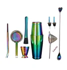 Набор для бармена, Бостонский шейкер для коктейлей, набор из 10 предметов: 2 утяжеленных шейкерных банки, набор ситечков, джиггер, пинцет, разливатель, Мадлер