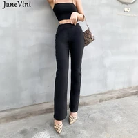 janevini black solid high waist women flare pants trousers casual clothing sashes fashion slim ladies autumn white streetwear