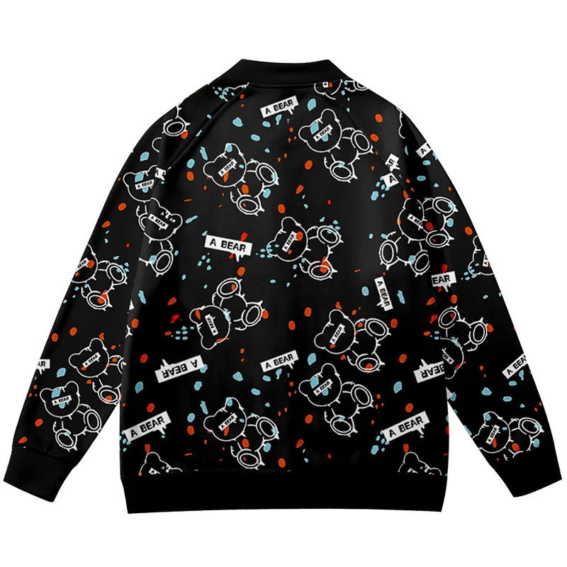 Новинка бейсбольная куртка черного и белого цвета с мультяшным медведем для