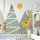 Настенные 3D-обои на заказ, нарисованные геометрическим рисунком горы, пика, мультяшный жираф, Фреска для детской комнаты, самоклеящиеся наклейки на стену