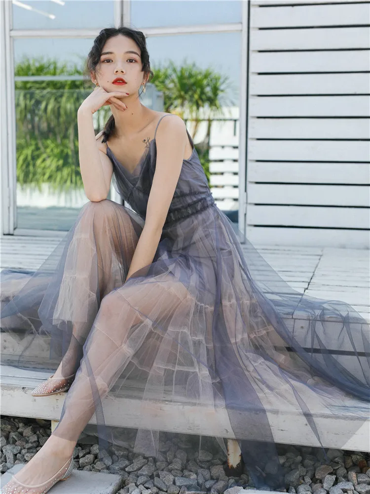 Женское вечернее платье средней длины в стиле ретро Сетчатое кружевное серое на