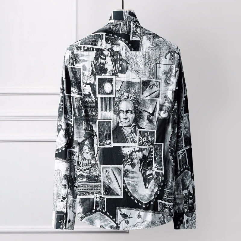 2019 Brand Printed Shirt men Casual Long sleeve Slim Chemise homme High quality Business male dress shirts Plus size 4XL Camisas | Мужская