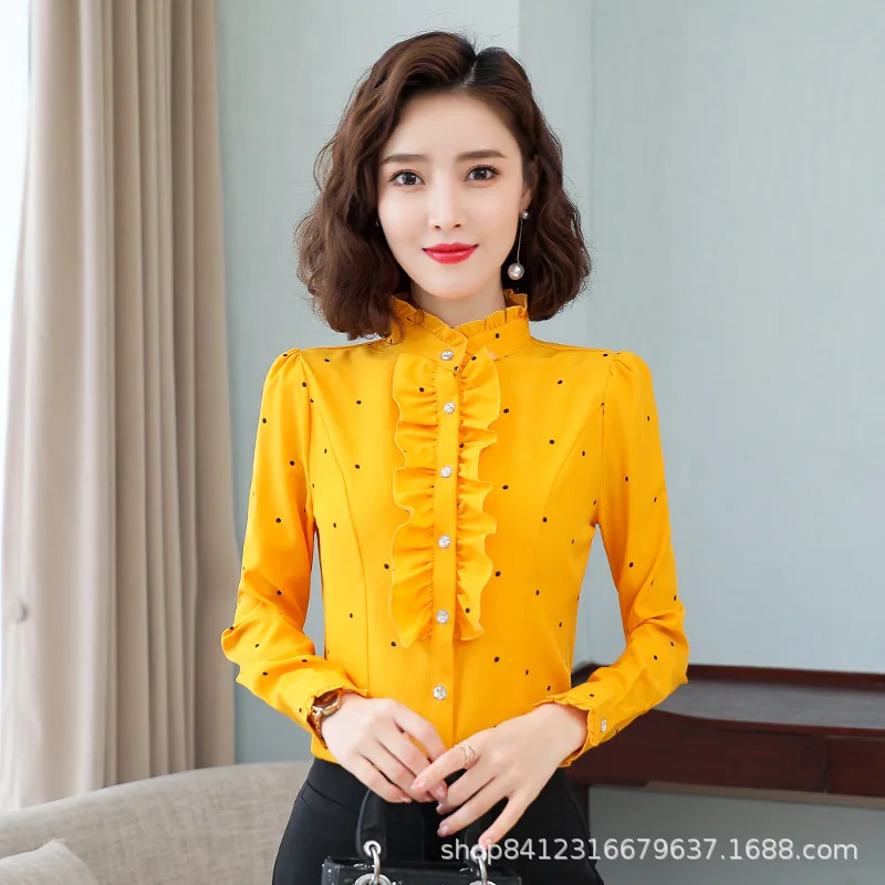 

Korean Fashion Chiffon Women Blouses Office Lady Shirt and Blouse Dot Blusas Largas Plus Size XXXL Womens Tops and Blouses