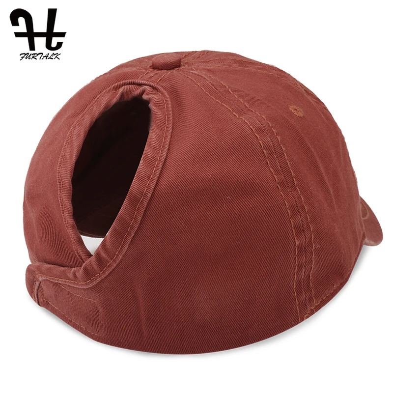 FURTALK Ponytail Baseball Cap for Women Vintage Black Baseball Caps Mens Snapback Hip Pop Cap Washed Cotton Hat for Female