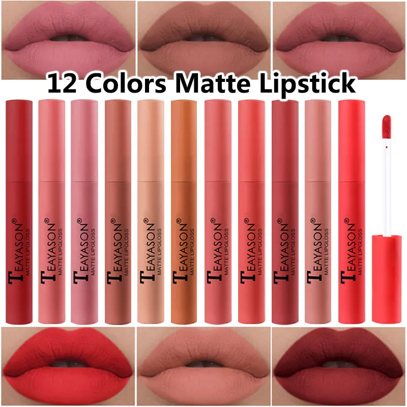 12 Цветов матовая губная помада бархатный Водонепроницаемый жидкость цвета