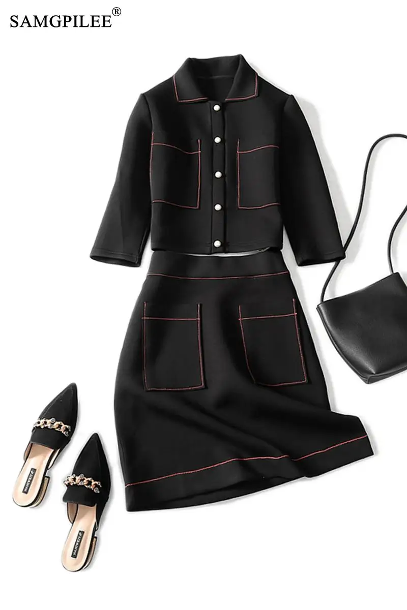 

Two Peice Set For Women Three Quarter Sleeve Casual Pullover Turn-down Collar Elastic Waist Solid Birthday Outfits For Women 3XL