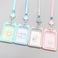 1pc card holder with retractable reel lanyard bank identity bus id card badge holder cute cartoon credit cover case kids gift