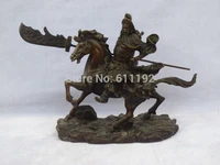 9 4 inch chinese folk art hand carved copper horse riding guangong sculpturehome decoration guan yu metal crafts
