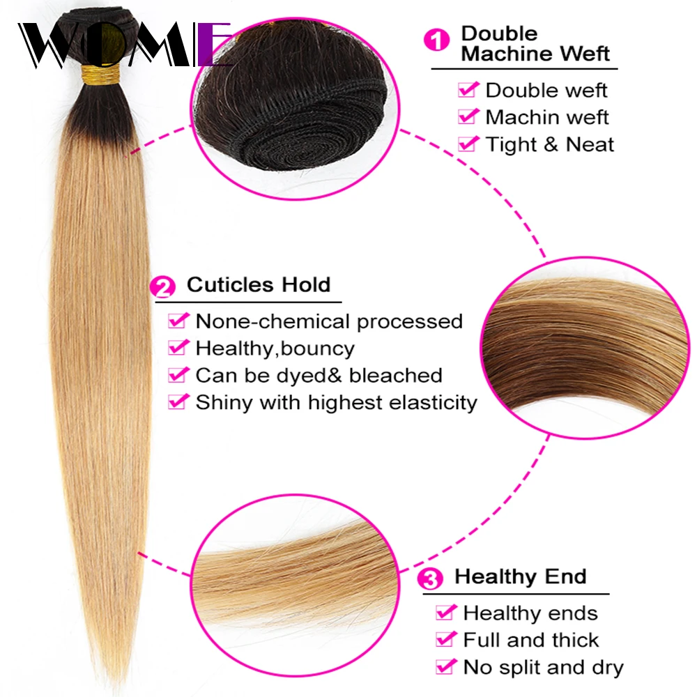 Wome предварительно цветные прямые волосы Омбре переплетения пучки с закрытием 1b/27