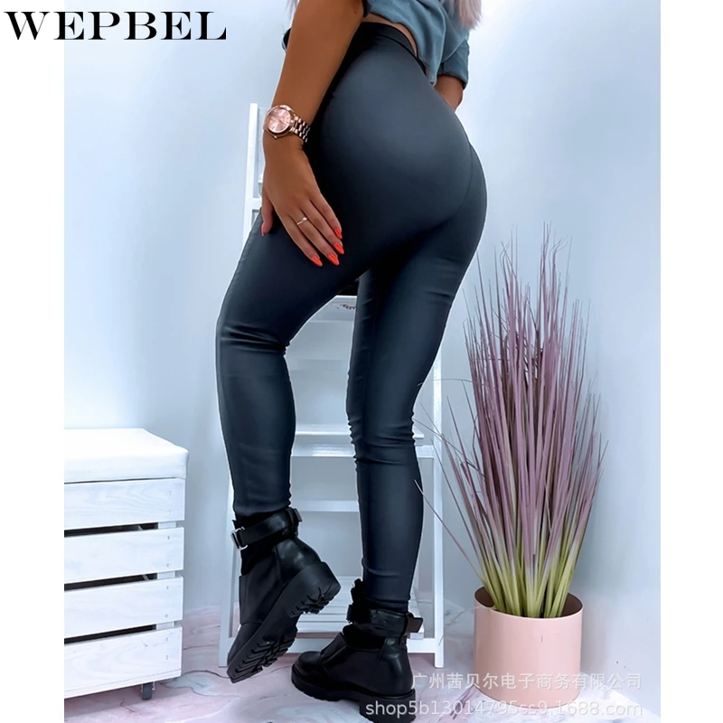 

WEPBEL Casual Slim Long Pants Women's Solid Color Trousers Autumn Fashion Zipper High Waist Pencil Pants