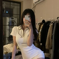 lapel t shirt one piece woman dress 2021 summer new polo collar dresses kpop sexy skirt korean style tight dress for ladies