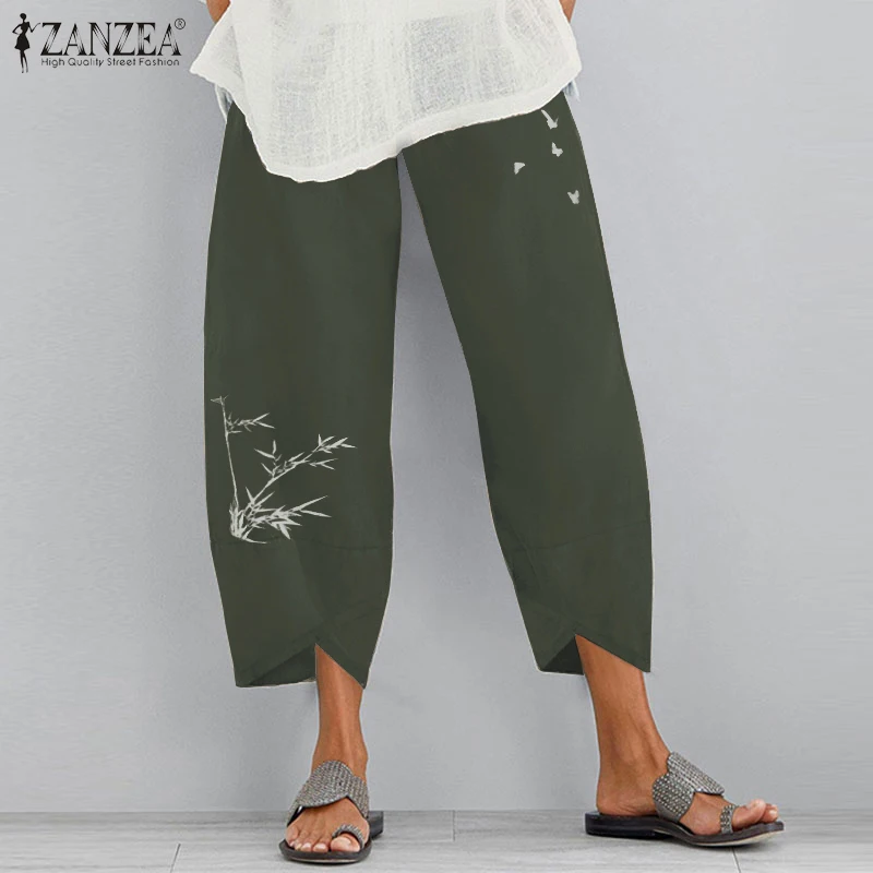

Stylish Printed Harem Pants Women's Autumn Trousers 2021 ZANZEA Casual Elastic Waist Long Pantalon Palazzo Plus Size Turnip 5XL