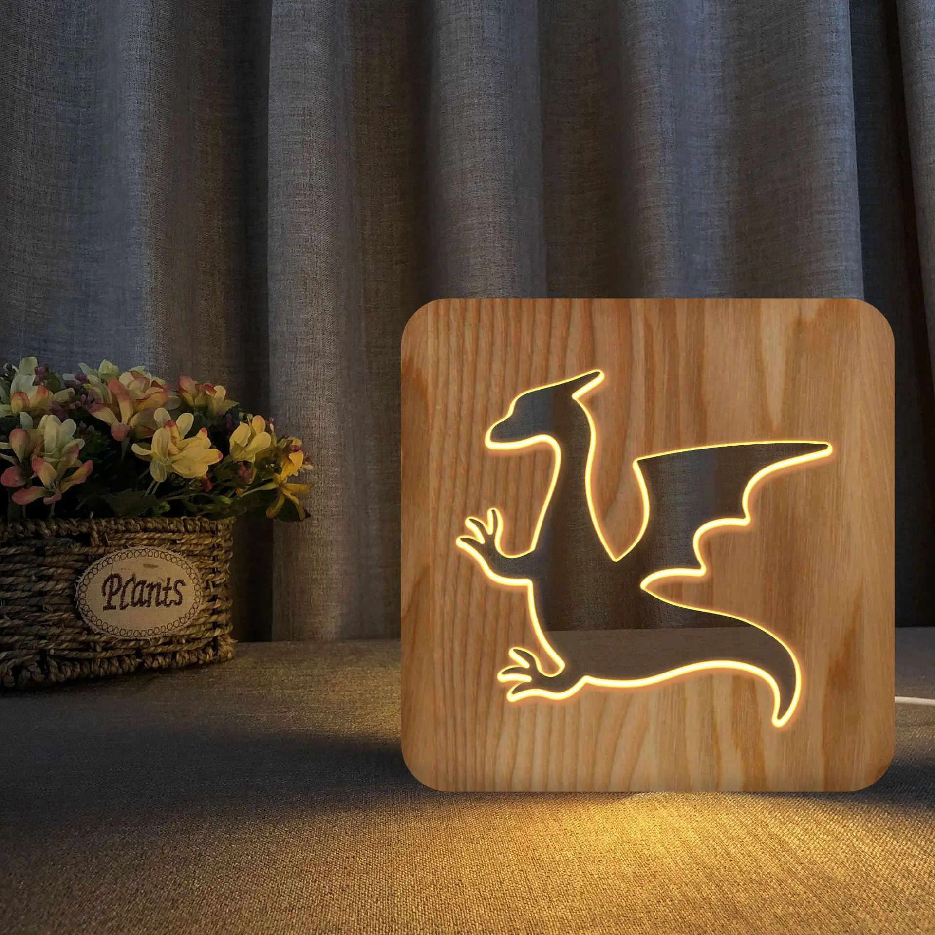 

Children's Favorite Flying Dinosaur Modeling Wooden Head Lamp Pine Material Simple European-Style Night Light Table Lamp