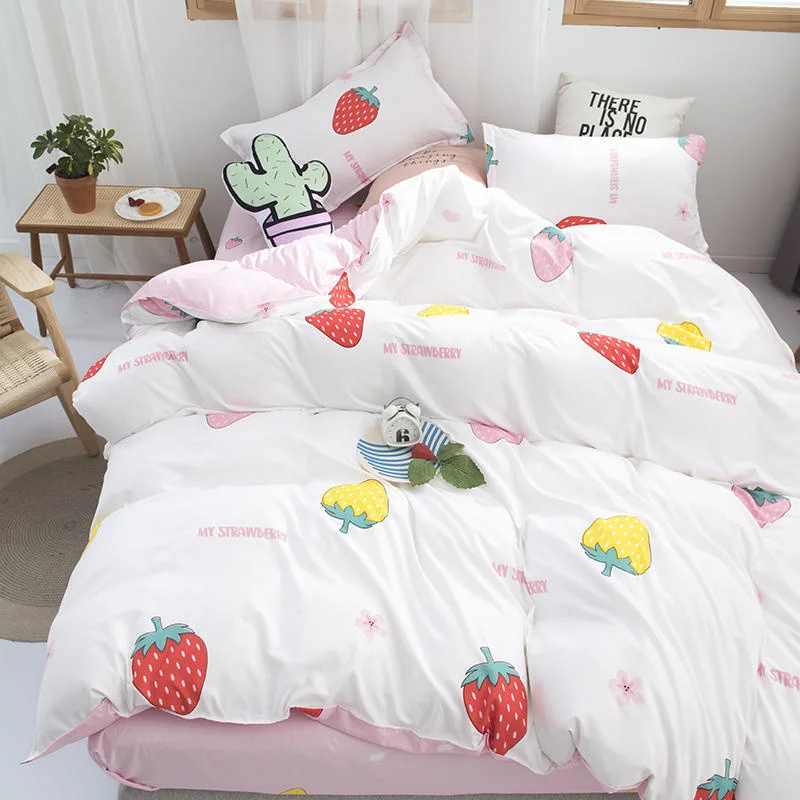 

Little Flower Bed Cover Sets Pink Color Duvet Cover Bed Sheet for Little Girls Full Size Bedding Set Queen/King Size Bedclothes
