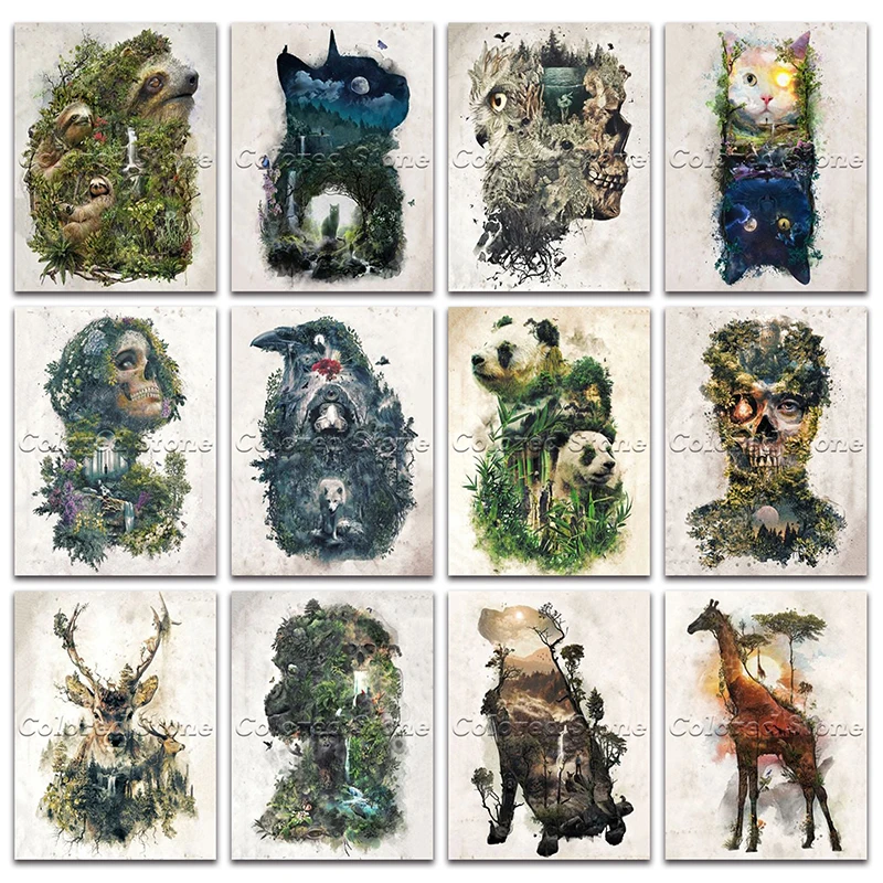 Алмазная живопись животные пейзаж Ленивец кот сова Череп птица панда олень жираф