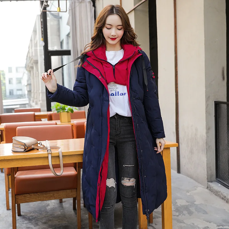 

High Quality Thicken Women Winter Jacket Hooded False Two Pieces X-Long Female Coat X-long Plus Size Solid Thick Women's Parkas