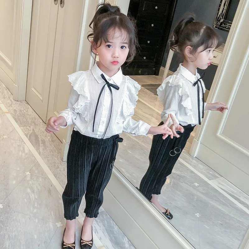 Рубашка для маленьких девочек брендовая хлопковая детская одежда белые блузки