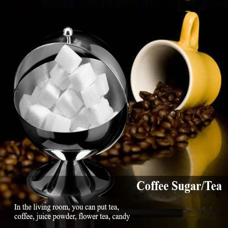 

1pcs Stainless Steel Spherical Sugar Bowl Flip Cup Round Base Seasoning Cans Bottle Spices Tank Can Flip Storage Kitchen