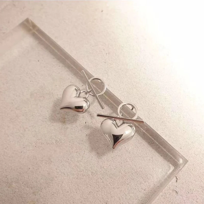 

Lovely Heart Bright Metal Earrings Jewelry Set Love Charm Pendant Chain Necklace Earrings Pendant Fashion Valentine's Day Gift