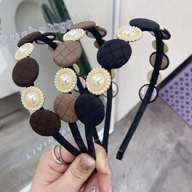 

Pearl headbands fashion hair accessories women mesh square thin side hairband bridal wild hair band headwear boutique Spring new