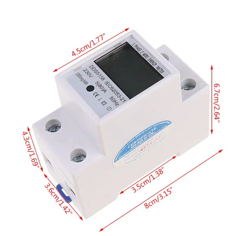 

Digital Energy Meter Din Rail Mount 5-80A LCD Backlight Display Single Phase Energy Watt Home Industry Hotel School
