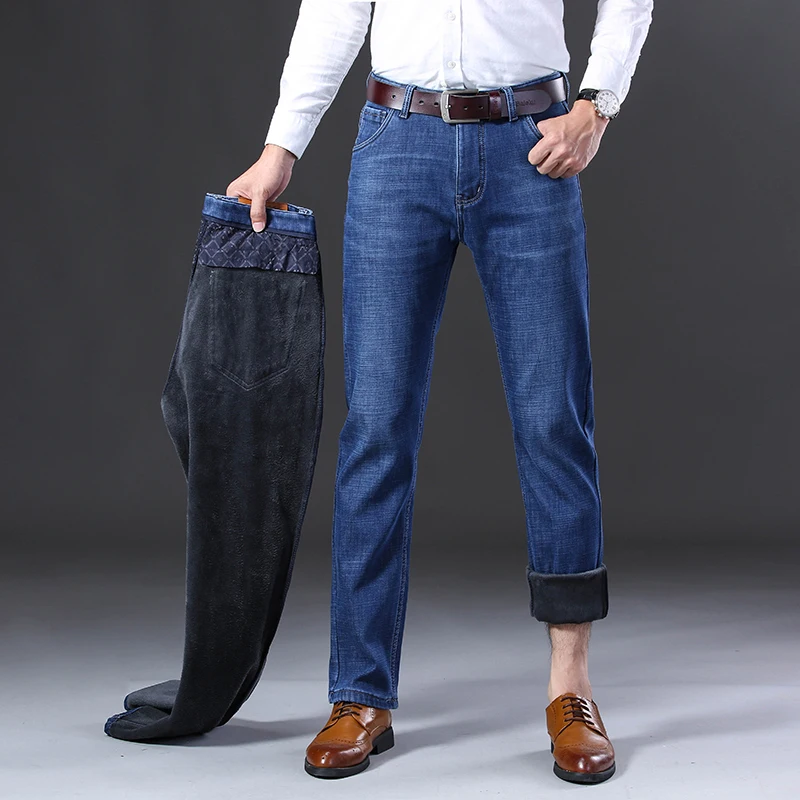 KSTUN зимние джинсы для мужчин мужские классические прямые синие стрейчевые