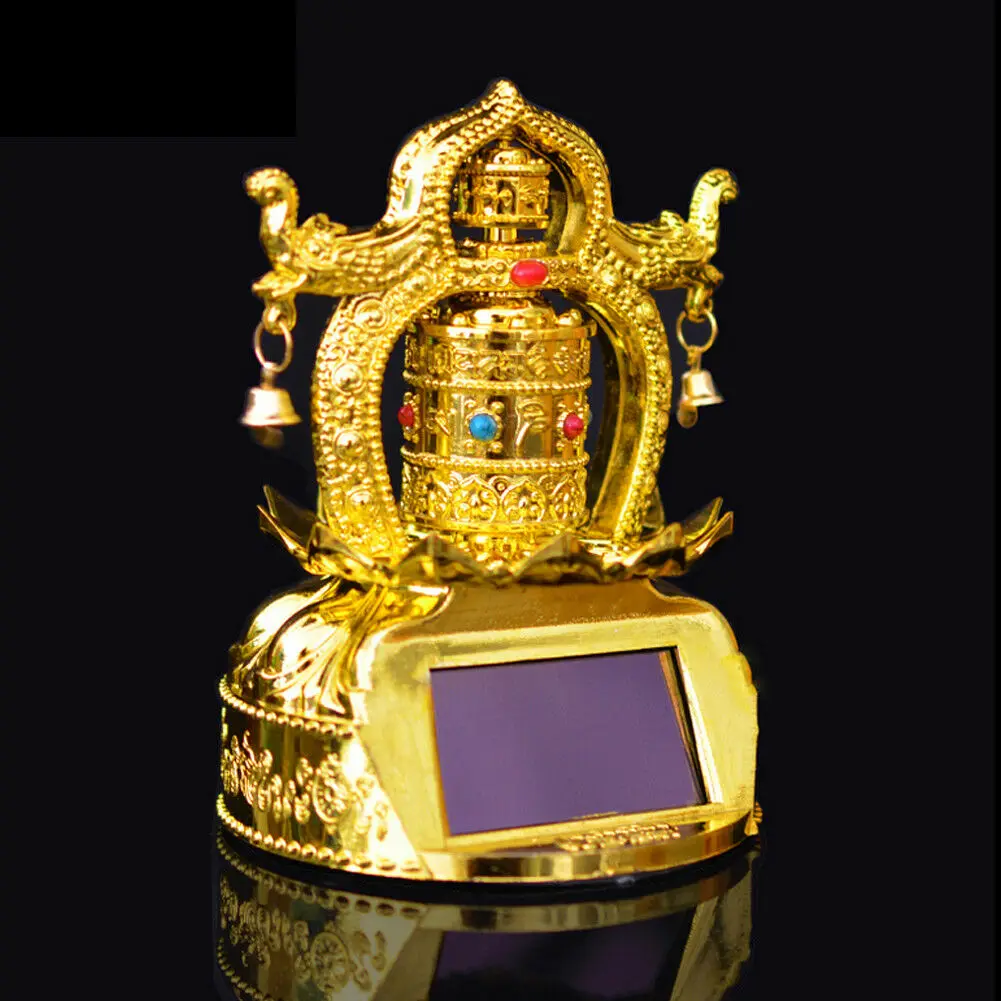 Тибетская позолоченная молитвенная колесо лотоса на солнечной энергии