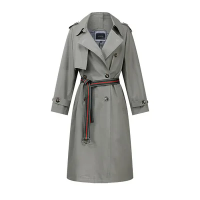 gray trench coat Желтый хаки серый длинный плащ женский двубортный свободный длинный Тренч пальто для женщин casaco feminino - Цвет: gray trench coat
