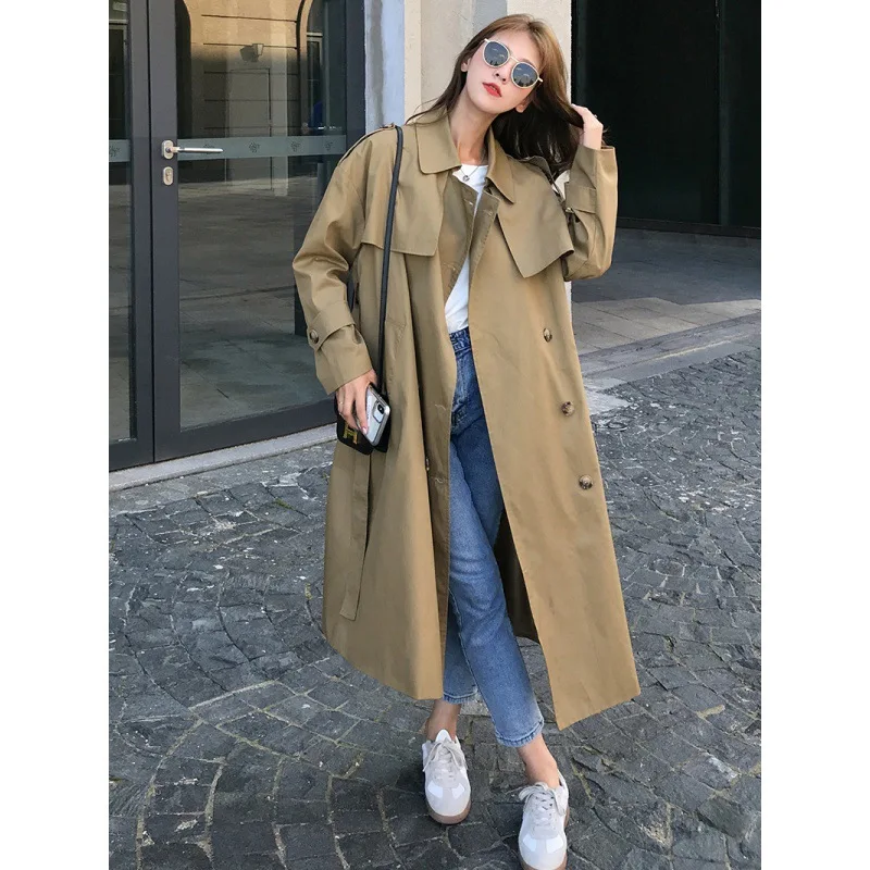 

Khaki Trench Coat Women's Mid-Length 2021 Spring and Autumn New Korean Style Loose British Style All-Matching Graceful Overcoat